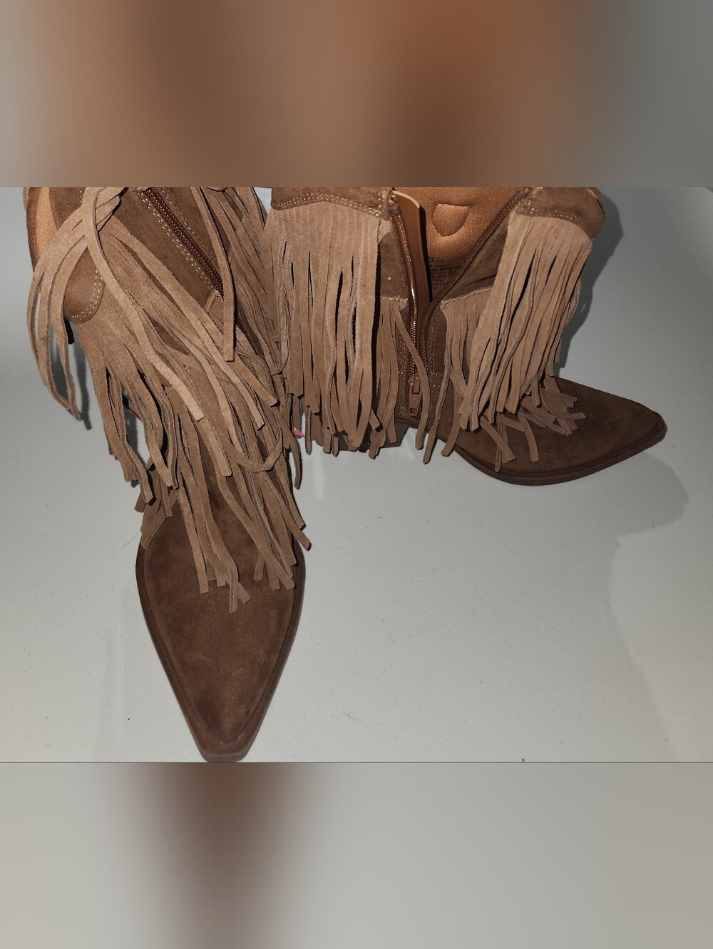Universal Thread Fringe Faux Suede Pointed-Toe Ankle Boots - Brown Size 6.5 - Picture 3 of 8